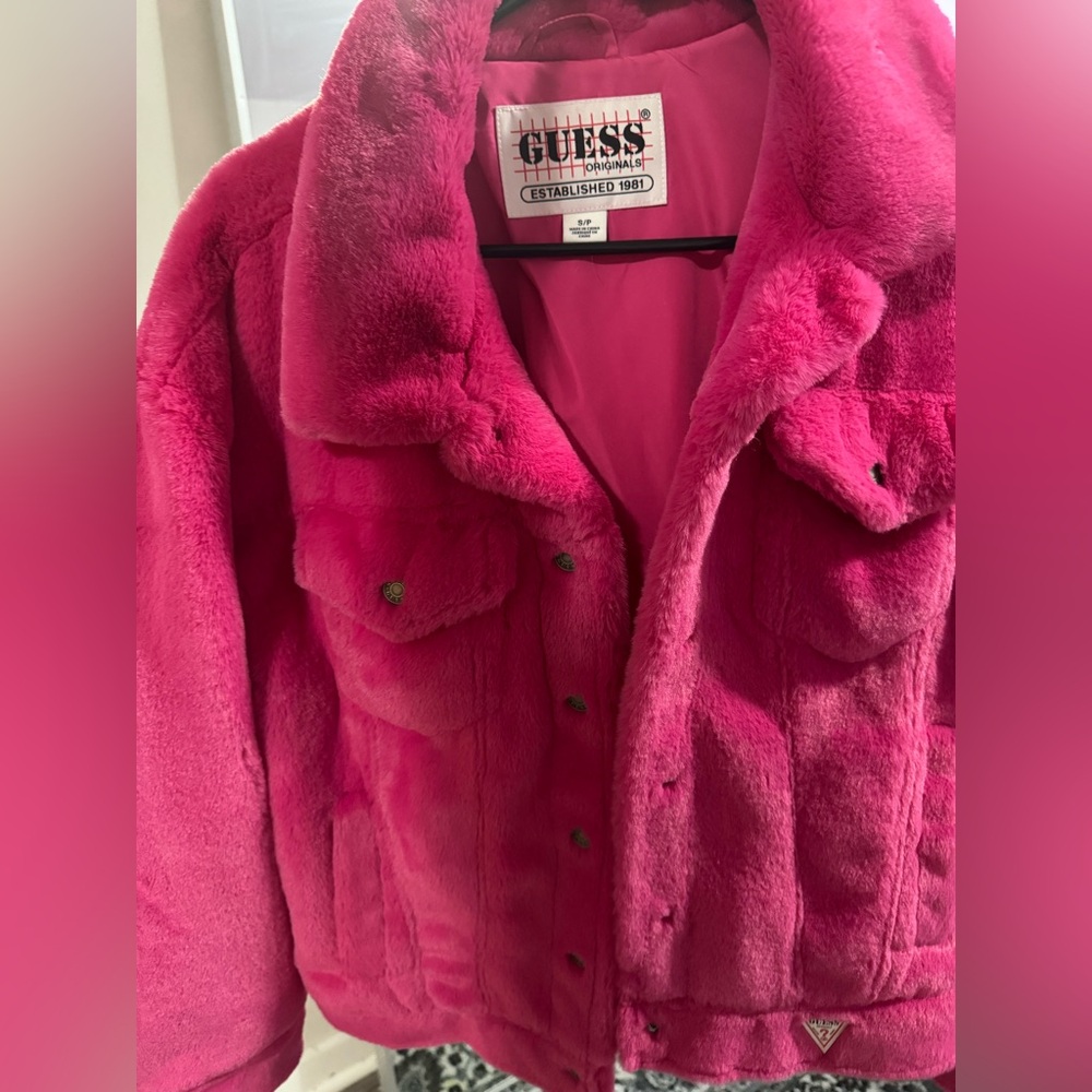 Guess Vibrant Pink Teddy Jacket